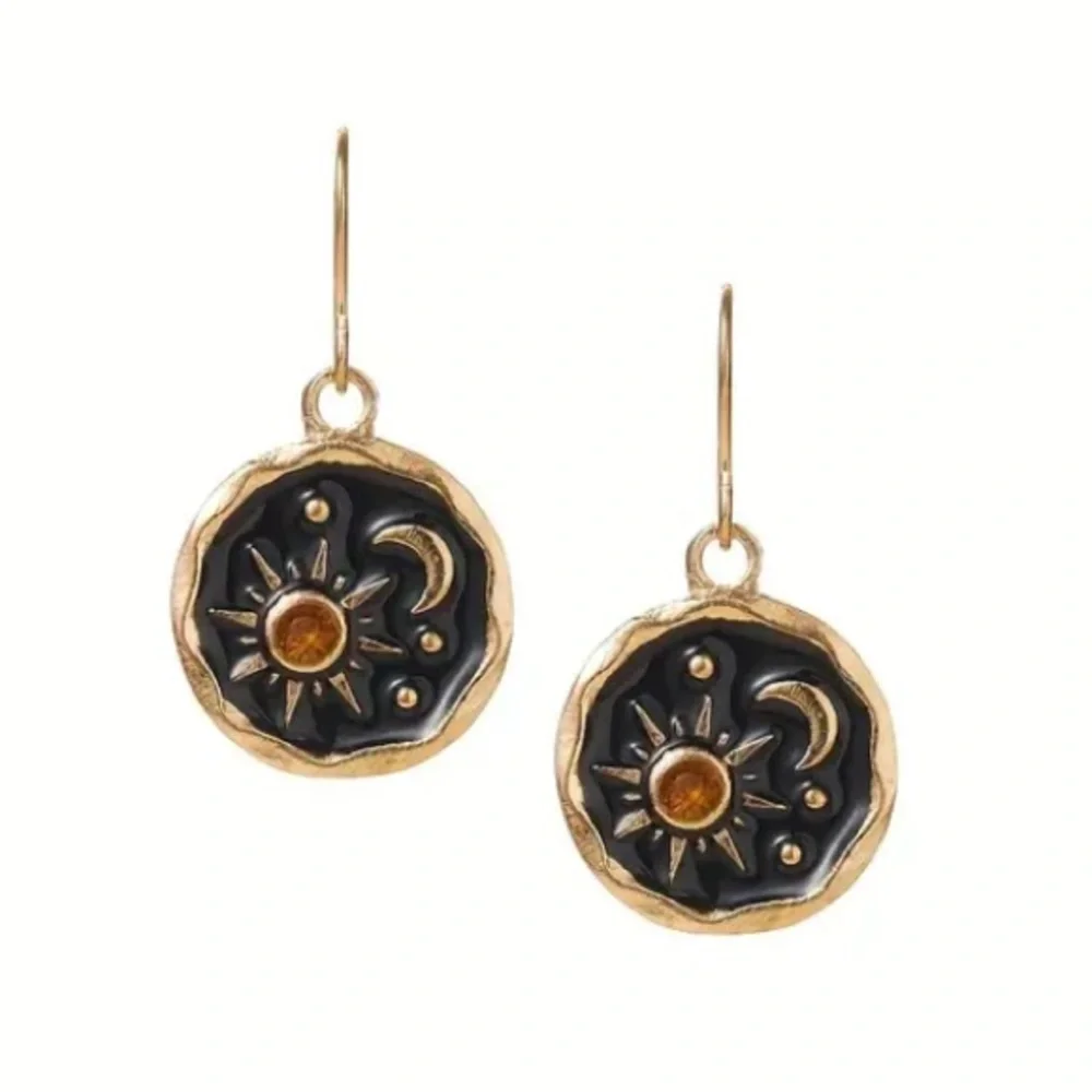 Boho Sun & Moon Night Sky Gold Toned Earrings - Picture 1 of 1